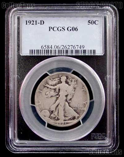 1921-D Walking Liberty Silver Half Dollar KEY DATE in PCGS G 6