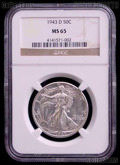 1943-D Walking Liberty Silver Half Dollar in NGC MS 65