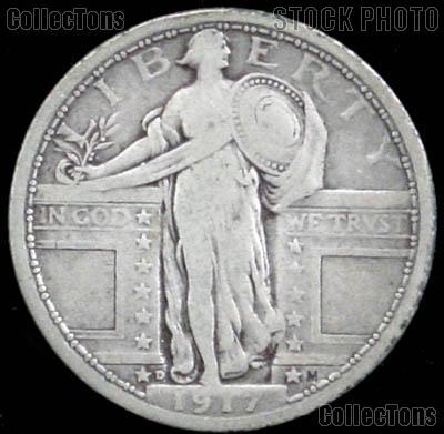 1917-D Standing Liberty Silver Quarter Variety 1 Circulated Coin G 4 or Better