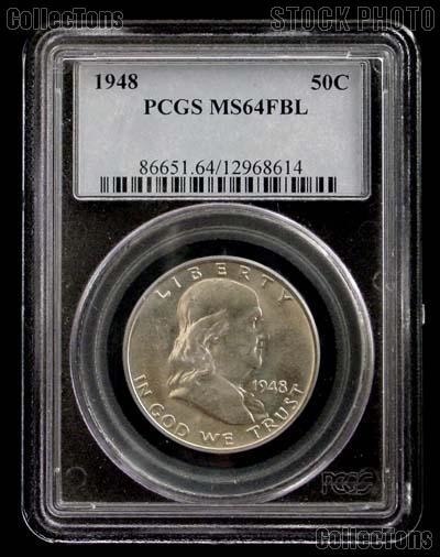 1948 Franklin Silver Half Dollar in PCGS MS 64 FBL (Full Bell Lines)