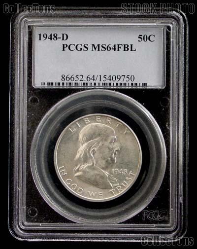 1948-D Franklin Silver Half Dollar in PCGS MS 64 FBL (Full Bell Lines)