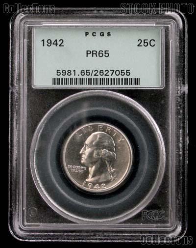 1942 Washington Silver Quarter PROOF in PCGS PR 65