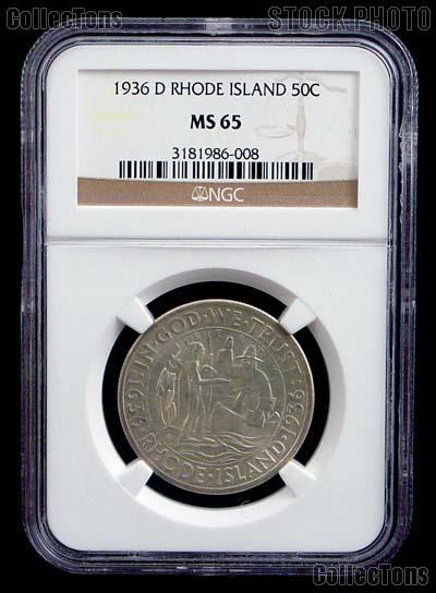 1936-D Providence Rhode Island Tercentenary Silver Commemorative Half Dollar in NGC MS 65