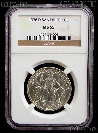1936-D San Diego California Pacific International Exposition Silver Commemorative Half Dollar Coin in NGC MS 65