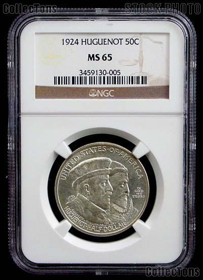 1924 Huguenot Walloon Tercentenary Silver Commemorative Half Dollar in NGC MS 65