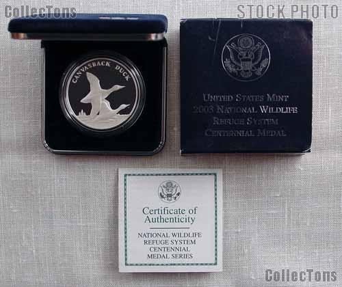 2003 National Wildlife Refuge Centennial PROOF Silver Medal -  Canvasback Duck