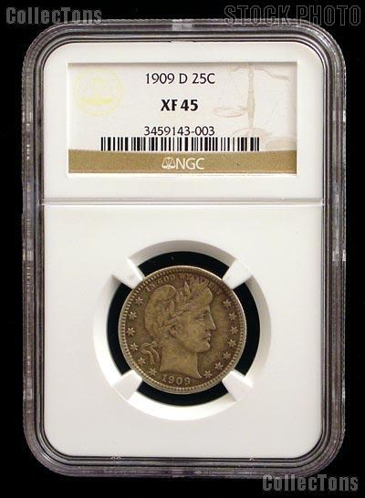 1909-D Barber Silver Quarter in NGC XF 45