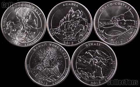 2012 National Park Quarters Complete Set San Francisco (S) Mint  Uncirculated (5 Coins) PR, NM, ME, HI, AK