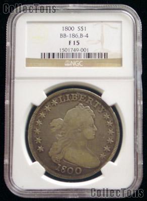 1800 Draped Bust Heraldic Eagle Reverse Silver Dollar BB-186 B-4 in NGC F 15