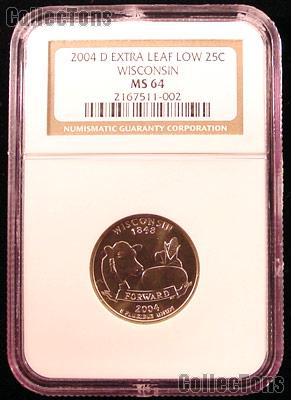 2004-D "Extra Leaf Low" Wisconsin State Quarter in NGC MS 64