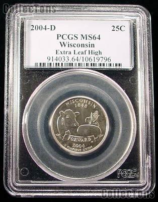 2004-D "Extra Leaf High" Wisconsin State Quarter in PCGS MS 64