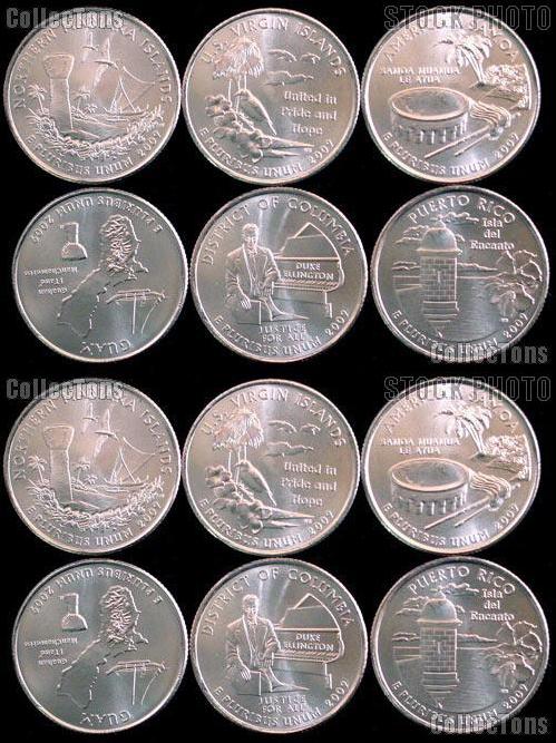 2009 State Quarters Set of 12 BU Coins DC & Territory Quarters P & D Mints