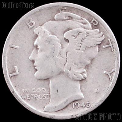 1945-S Mercury Silver Dime 1945 Mercury Dime Circ Coin G 4 or Better