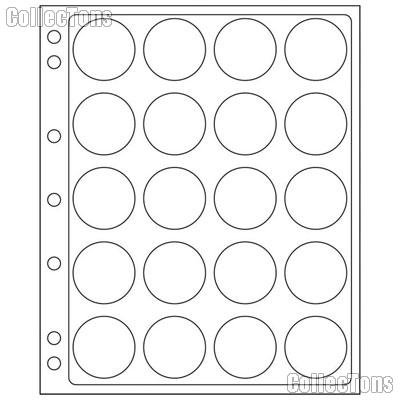 Coin Pages for Capsules fits CAPS 38-39 & Model H Capsules: Large Dollar (Morgan, Peace, Ike),  $5 Silver Maple Leaf by Lighthouse Pack of 2 Pages for 20 Coins Each