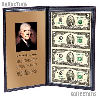 2003 Thomas Jefferson $2 Bill Uncut Currency Set (4 bills) in Portfolio from World Reserve Monetary Exchange