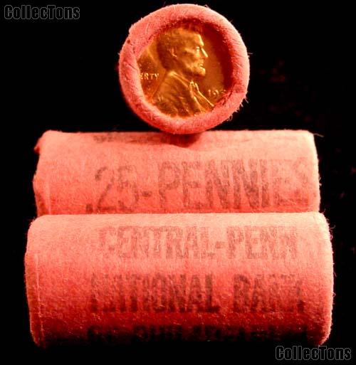 1955 Lincoln Wheat Cent  25 Coin Original Bank Wrapped Roll (OBW) H/T