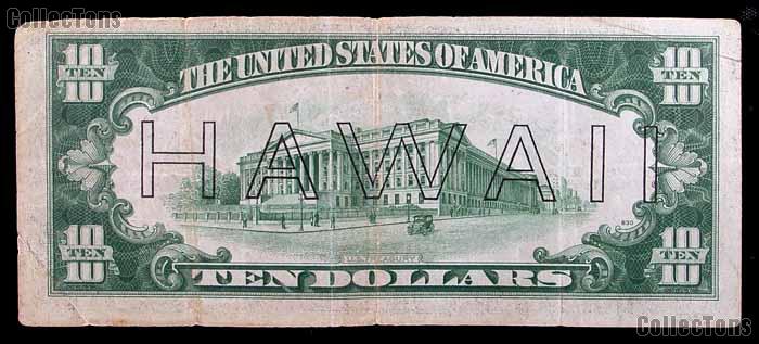 Ten Dollar Bill Hawaii Note Brown Seal US Currency Off Quality