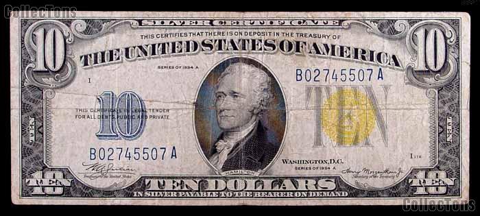 Ten Dollar Bill North Africa Note Yellow Seal US Currency