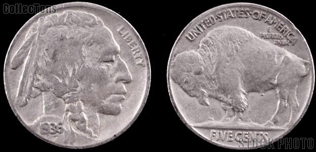 Buffalo Nickel Type 2 FIVE CENTS in Recess (1913 - 1938) One Coin G+ Condition