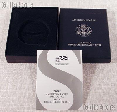 2007-W American Silver Eagle Dollar Uncirculated Burnished OGP Replacement Box and COA