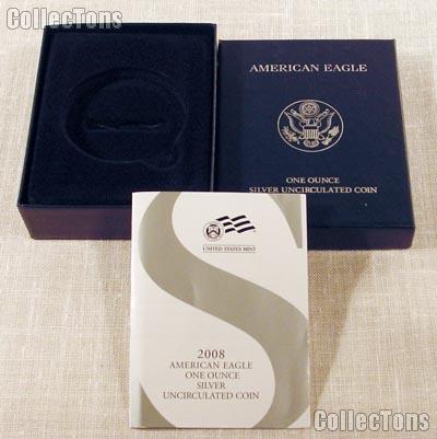 2008-W American Silver Eagle Dollar Uncirculated Burnished OGP Replacement Box and COA