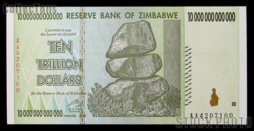 Zimbabwe 10 Trillion Dollar Bill Bank Note 2008 Uncirculated Banknote - Hyperinflation Money