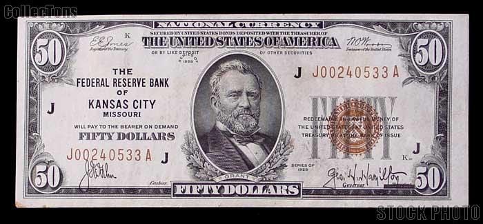 Fifty Dollar Bill Federal Reserve Bank Note Brown Seal US Currency Good or Better