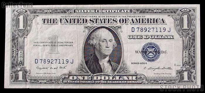 One Dollar Bill Silver Certificate Series 1935 with Motto US Currency Good or Better