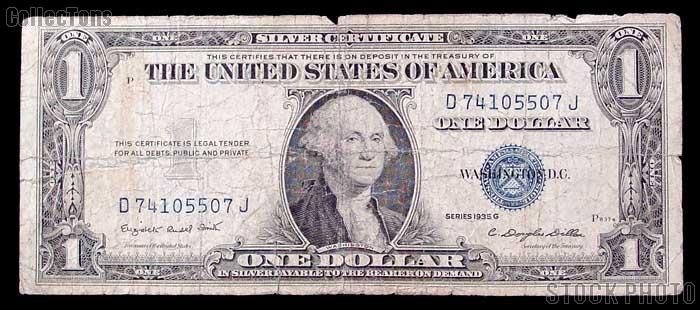 One Dollar Bill Silver Certificate Series 1935 with Motto US Currency