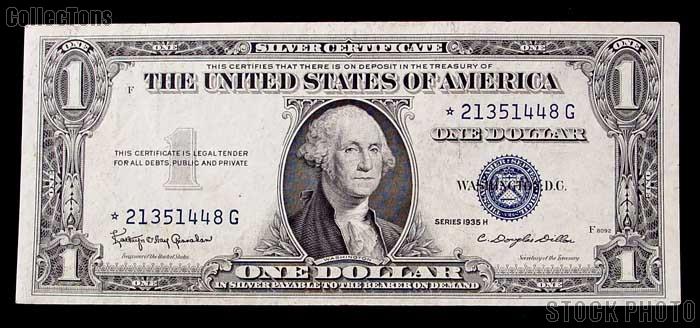 One Dollar Bill Silver Certificate STAR NOTE NO MOTTO Series 1935 US Currency Good or Better