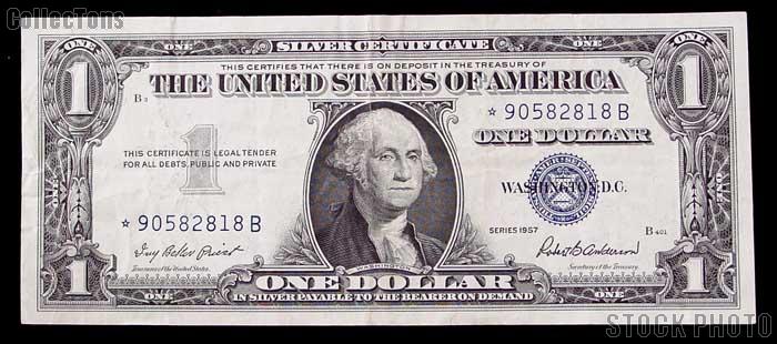 One Dollar Bill Silver Certificate STAR NOTE Series 1957 US Currency Good or Better