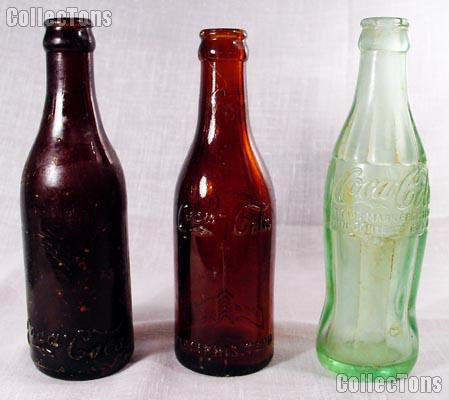Antique Coke Bottle Set: 3 Rare Old Vintage Collectible Glass COKE Bottles