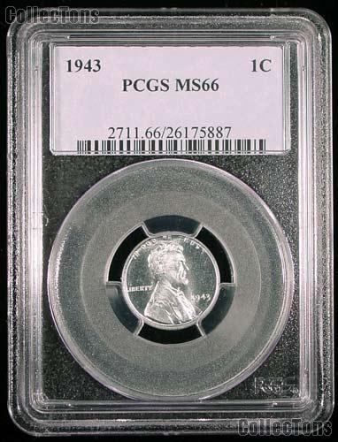 1943 Lincoln Wheat Cent Wartime Steel Penny in PCGS MS 66