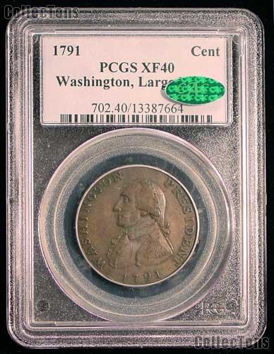 1791 Large Eagle Washington Cent Post Colonial Issue in PCGS XF 40 with CAC Sticker