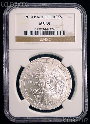 2010-P Boy Scouts Commemorative Uncirculated Silver Dollar in NGC MS 69