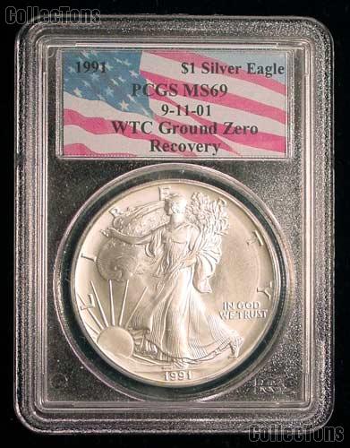 1991 American Silver Eagle Dollar WTC Ground Zero 9/11 Recovery PCGS MS 69