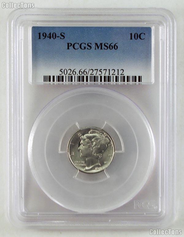1940-S Mercury Silver Dime in PCGS MS 66
