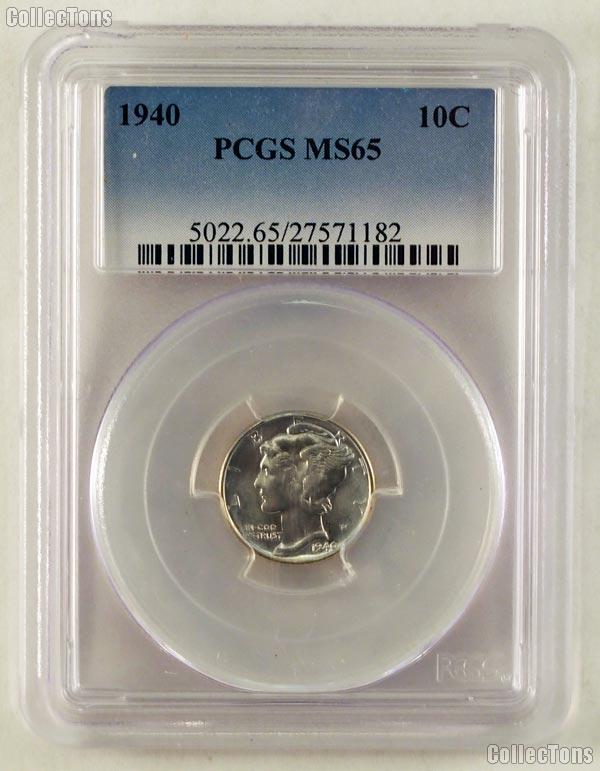 1940 Mercury Silver Dime in PCGS MS 65