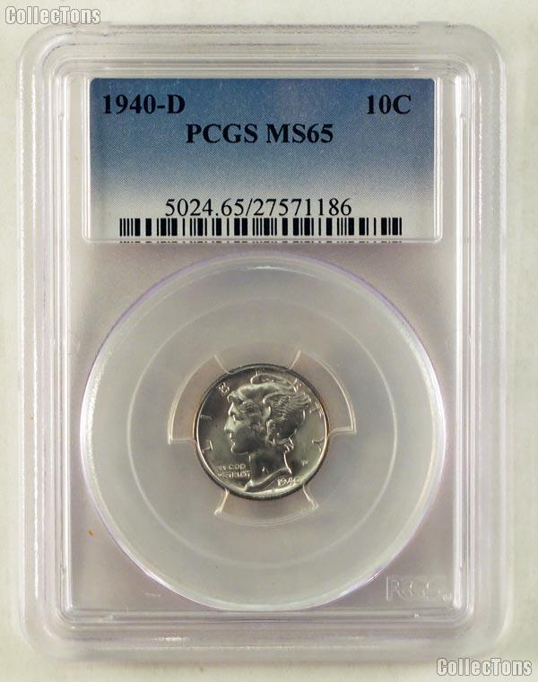 1940-D Mercury Silver Dime in PCGS MS 65