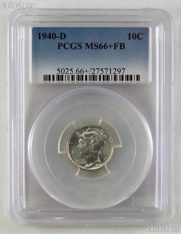 1940-D Mercury Silver Dime in PCGS MS 66+ FB (Full Bands)