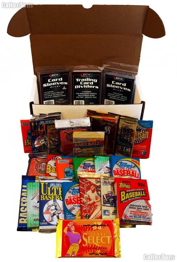 Baseball Card Collecting Starter Set / Kit MLB with 15 Baseball Card Packs, Sleeves, & Storage Box