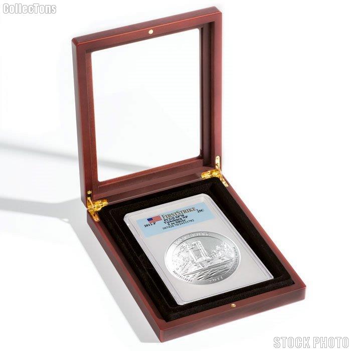 Glass Top Wooden Coin Display Case (Box) for Large Certified Slab Coins PCGS or 3" Coins in Capsule by Lighthouse
