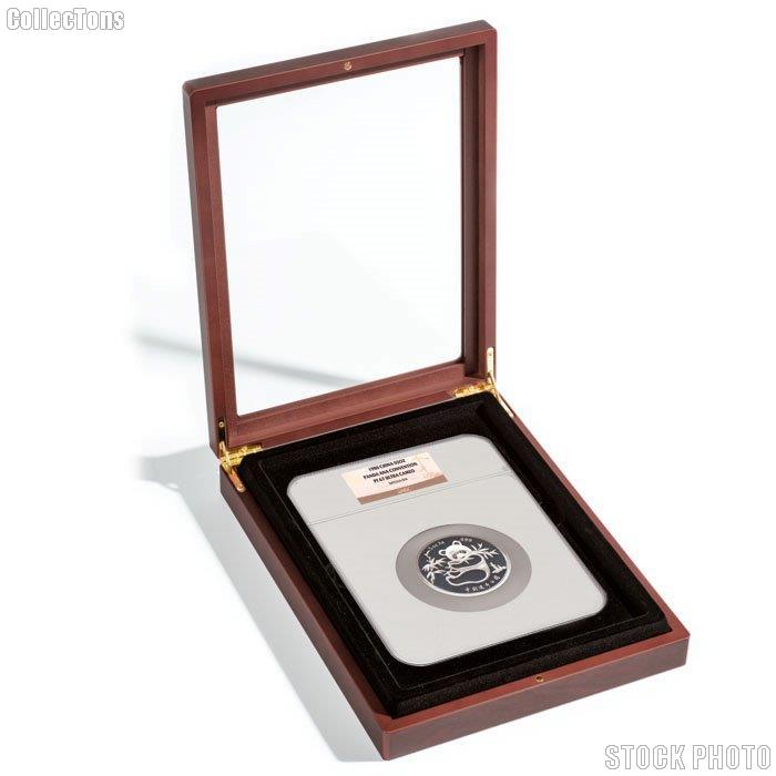 Glass Top Wooden Coin Display Case (Box) for Extra Large Certified Slab Coins NGC or ANACS by Lighthouse