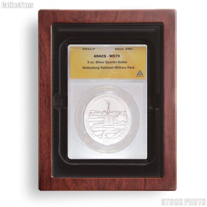 Glass Top Wooden Coin Display Case (Box) for Extra Large Certified Slab Coins NGC or ANACS by Lighthouse