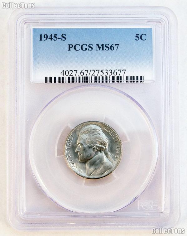1945-S Jefferson Silver War Nickel in PCGS MS 67