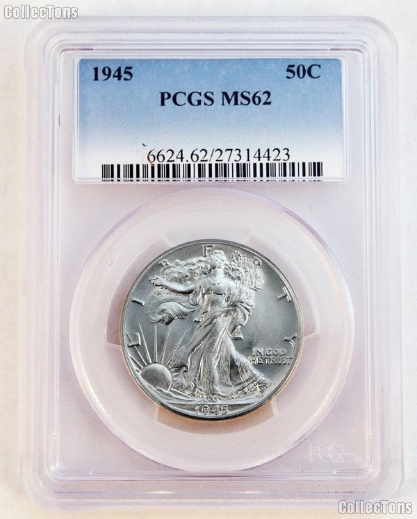 1945 Walking Liberty Silver Half Dollar in PCGS MS 62