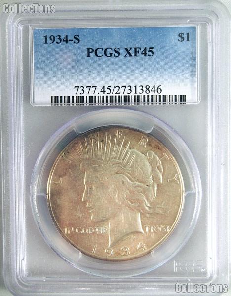 1934-S Peace Silver Dollar in PCGS XF 45