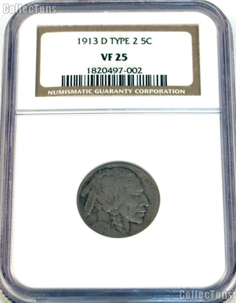 1913-D Type 2 Buffalo Nickel in NGC VF 25