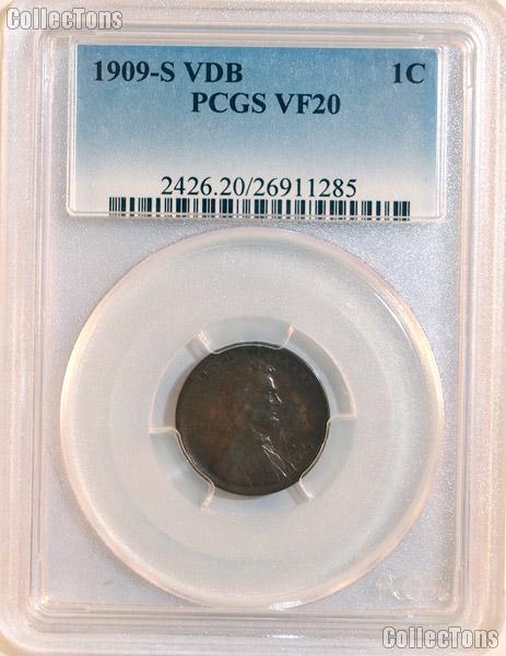 1909-S VDB Lincoln Wheat Cent KEY DATE in PCGS VF20