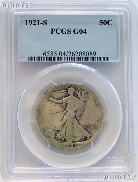 1921-S Walking Liberty Silver Half Dollar in PCGS G 04